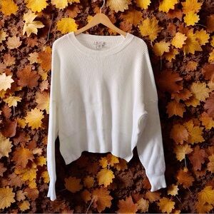 White Ribbed Knit Sweater | Size L | Like New | Minimalist Fall Staple